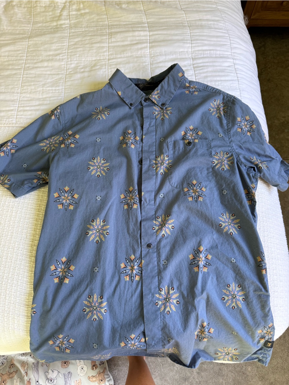 Roark Slate Blue Button-Up Shirt with Yellow Floral Print